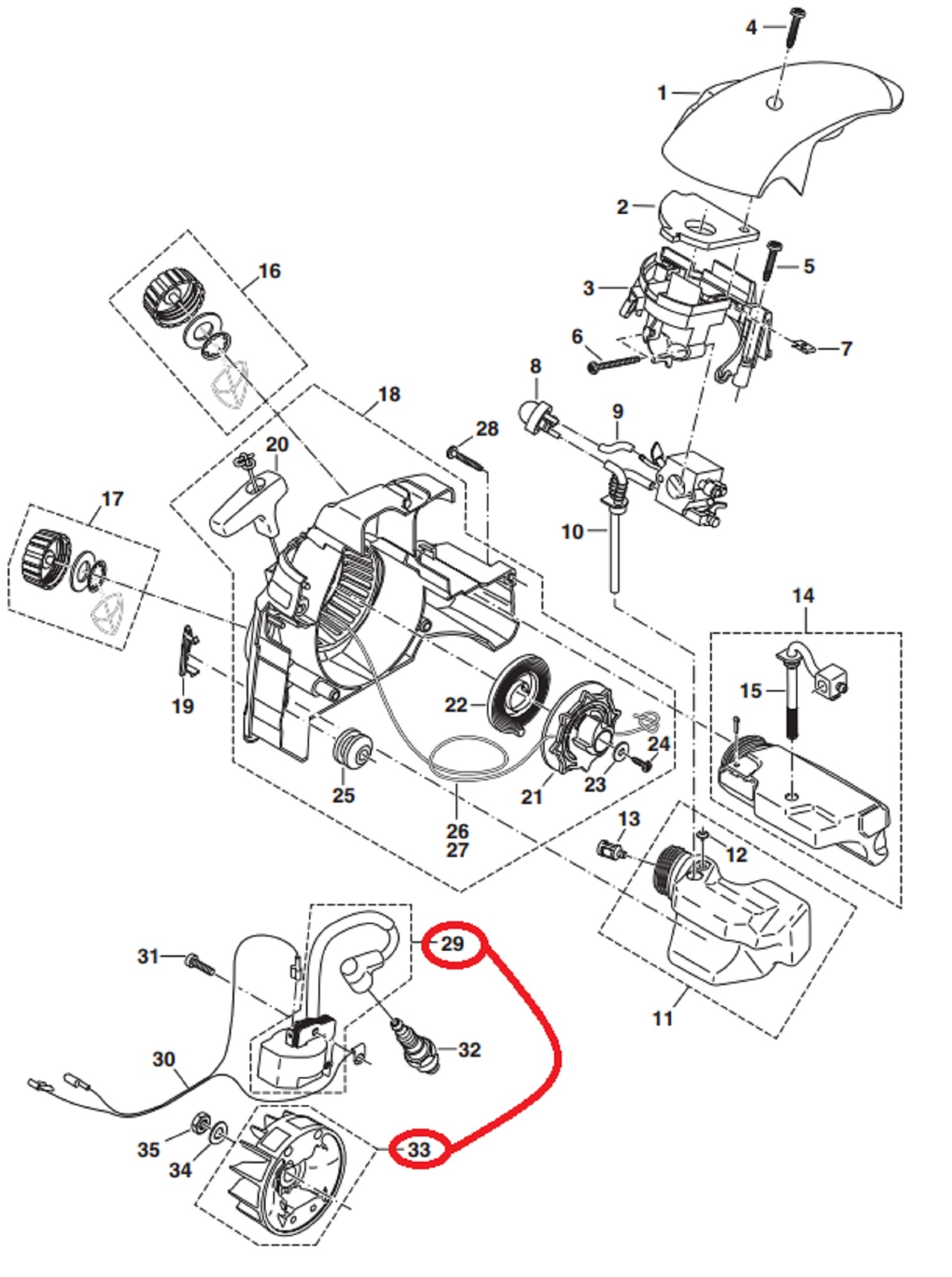 Ontstekingspoel met vliegwiel voor MAKITA, DOLMAR PS34, PS36, PS41, PS45 op Kettingzagen, Motorzagen PS-34, PS-36, PS-41, PS-45 Drijfwiel, Bobine