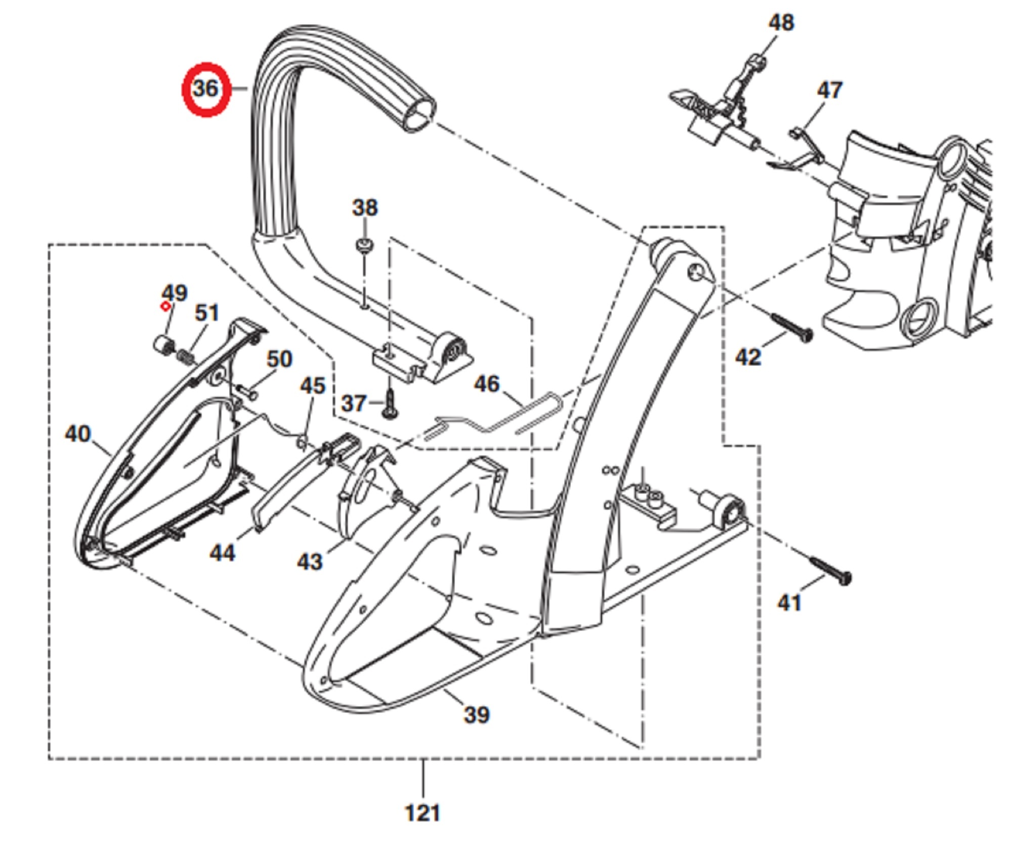 Draagbeugel voor MAKITA, DOLMAR PS34, PS36, PS41, PS45 op Kettingzagen, Motorzagen PS-34, PS-36, PS-41, PS-45 Handgreepbeugel, Handgreep, Handvat