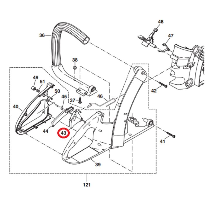 Gashendel voor MAKITA, DOLMAR PS34, PS36, PS41, PS45 op Kettingzagen, Motorzagen PS-34, PS-36, PS-41, PS-45 Gas Hendel
