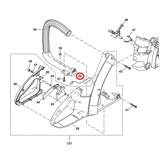 Gasstang voor DOLMAR, MAKITA PS34, PS36, PS41, PS45 op Kettingzagen, Motorzagen PS-34, PS-36, PS-41, PS-45