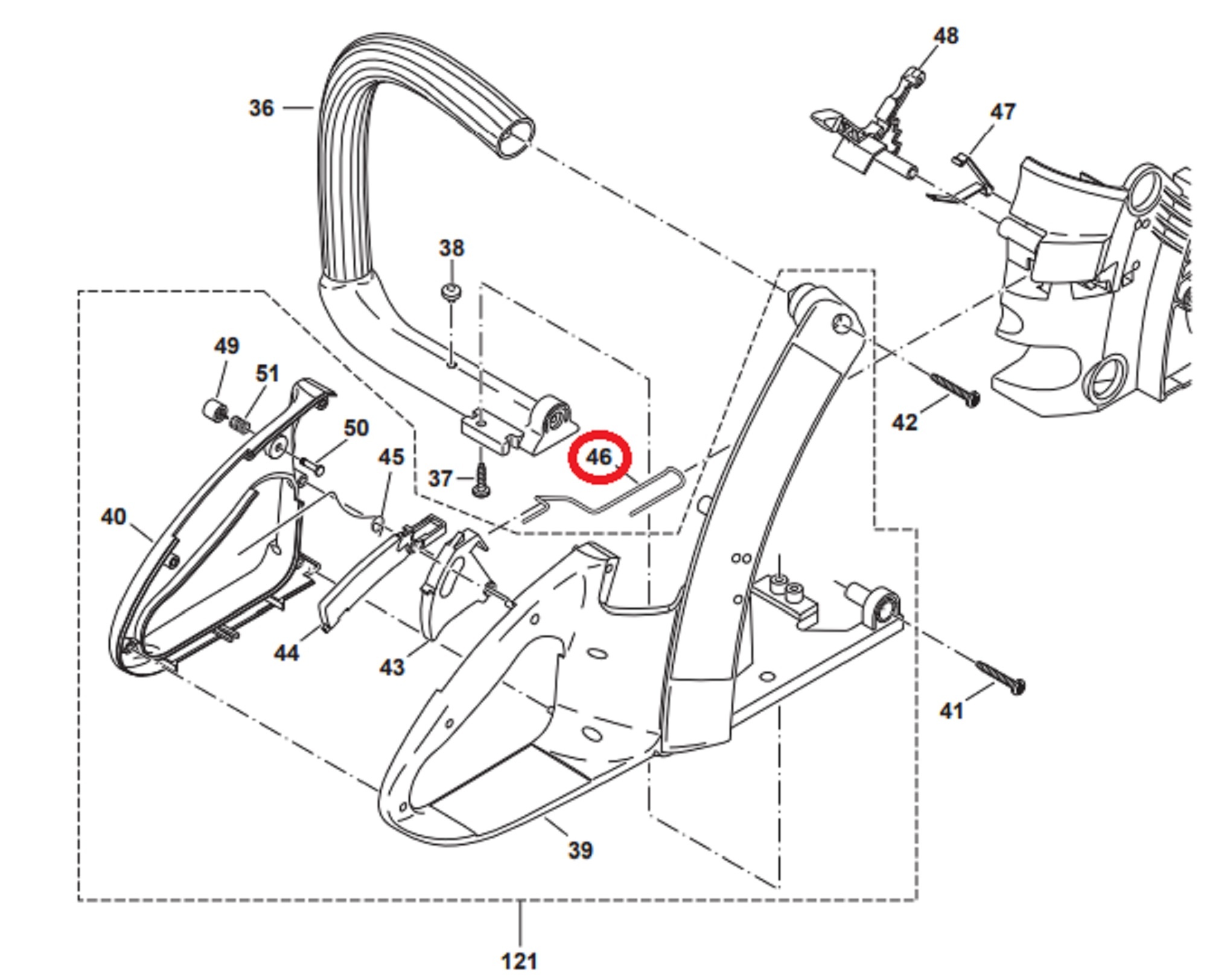 Gasstang voor DOLMAR, MAKITA PS34, PS36, PS41, PS45 op Kettingzagen, Motorzagen PS-34, PS-36, PS-41, PS-45