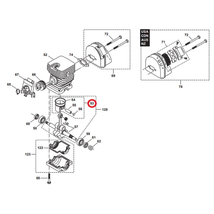 Zuiger Compleet Ø 43 mm voor DOLMAR, MAKITA PS34 op Kettingzagen, Motorzagen Piston, Zuiger PS-34