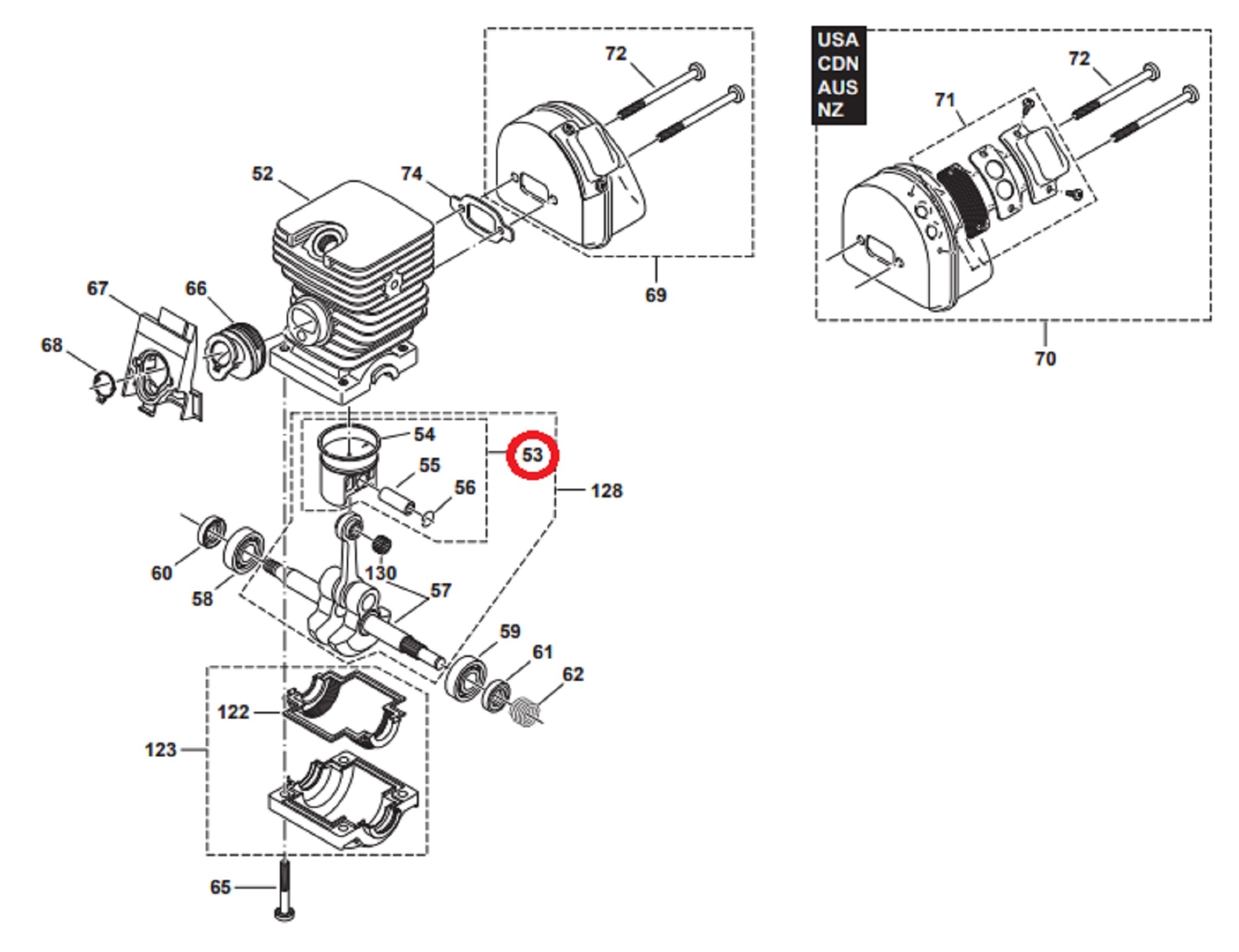 Zuiger Compleet Ø 43 mm voor DOLMAR, MAKITA PS34 op Kettingzagen, Motorzagen Piston, Zuiger PS-34