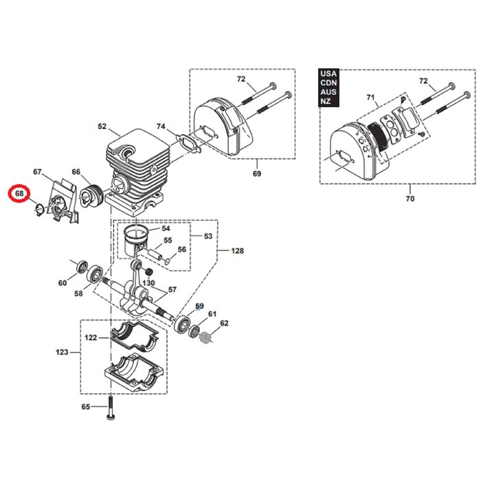 Inzetstuk voor DOLMAR, MAKITA PS34, PS36, PS41, PS45 op Kettingzagen, Motorzagen PS-34, PS-36, PS-41, PS-45