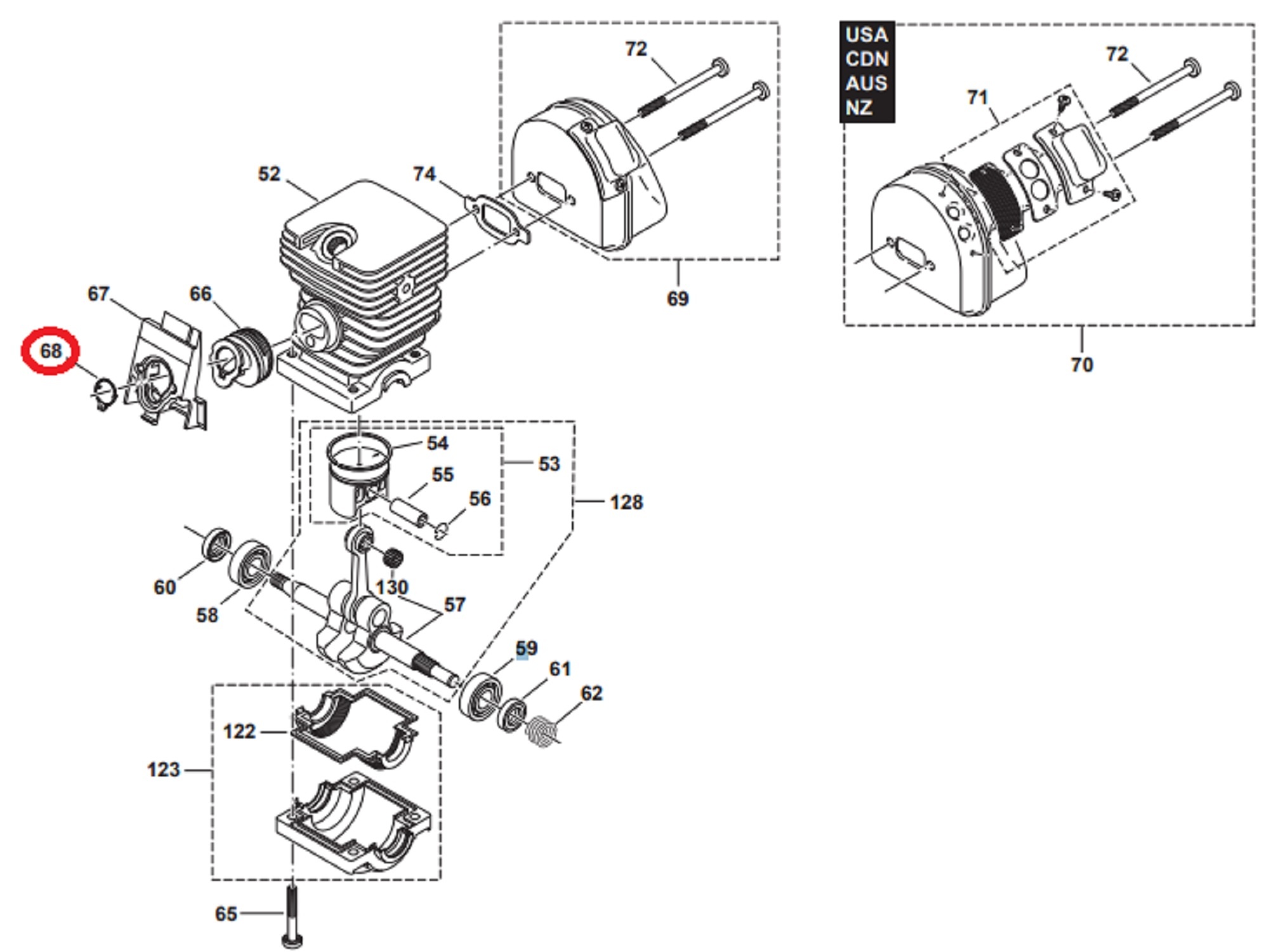 Inzetstuk voor DOLMAR, MAKITA PS34, PS36, PS41, PS45 op Kettingzagen, Motorzagen PS-34, PS-36, PS-41, PS-45