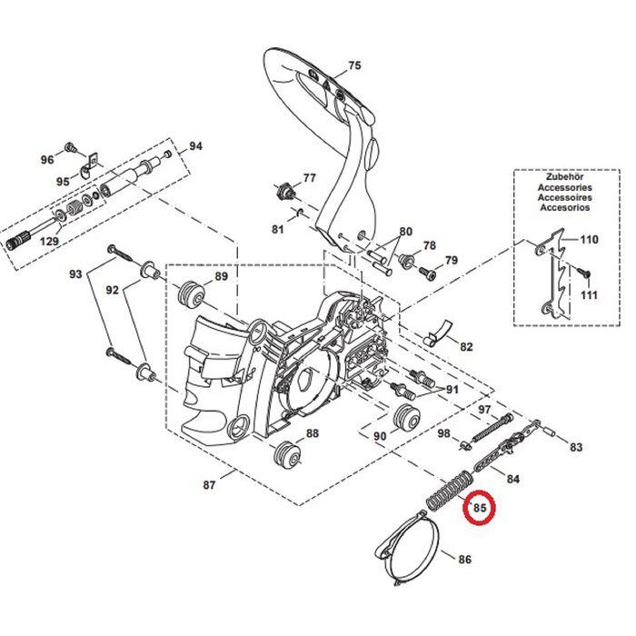 Veer voor Remband voor DOLMAR, MAKITA PS34, PS36, PS41, PS45 op Kettingzagen, Motorzagen Veer voor Kettingrem PS-34, PS-36, PS-41, PS-45