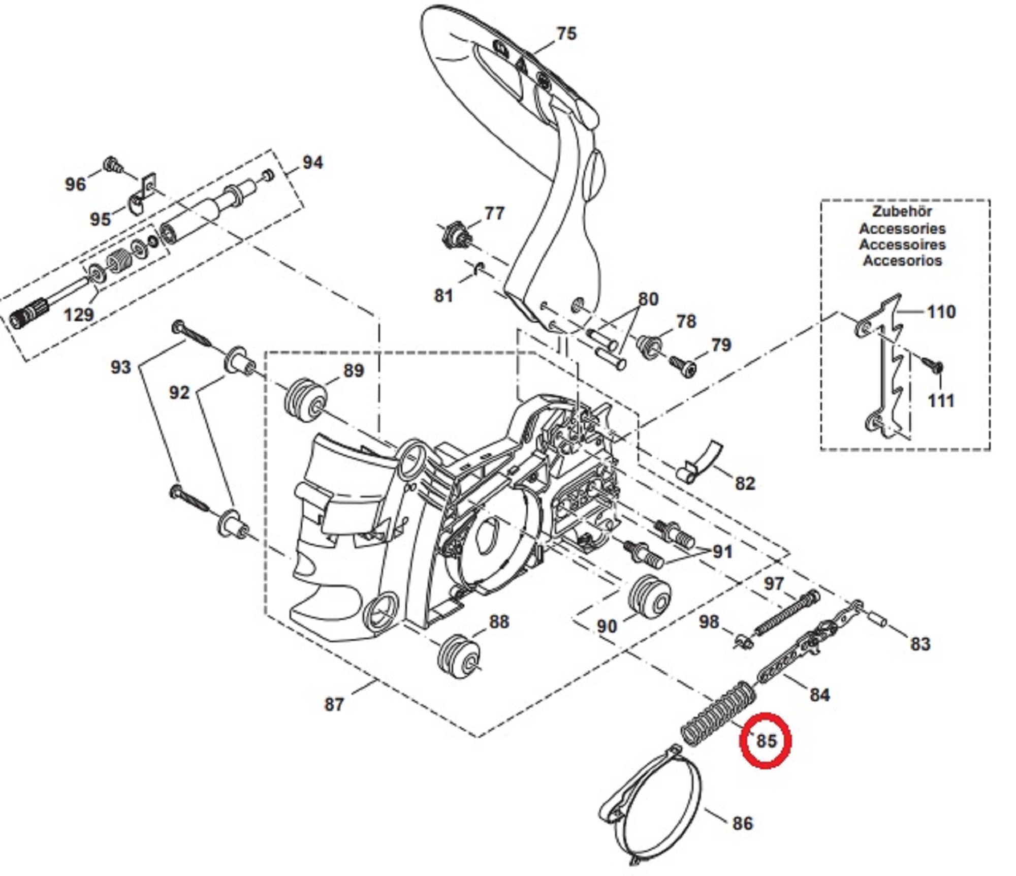 Veer voor Remband voor DOLMAR, MAKITA PS34, PS36, PS41, PS45 op Kettingzagen, Motorzagen Veer voor Kettingrem PS-34, PS-36, PS-41, PS-45
