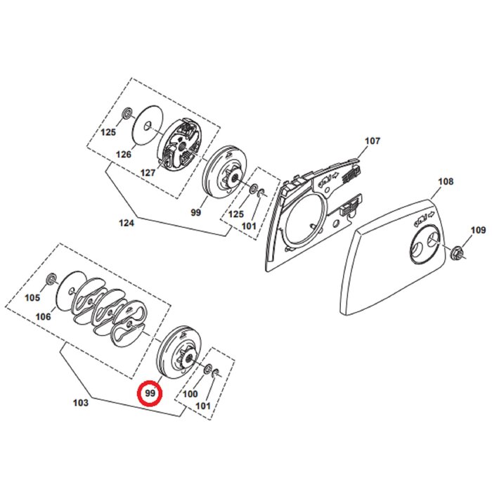 Koppelingstrommel 3/8" 6 Tands voor DOLMAR, MAKITA PS34, PS36, PS41, PS45 op Kettingzagen, Motorzagen Aandrijftandwiel PS-34, PS-36, PS-41, PS-45