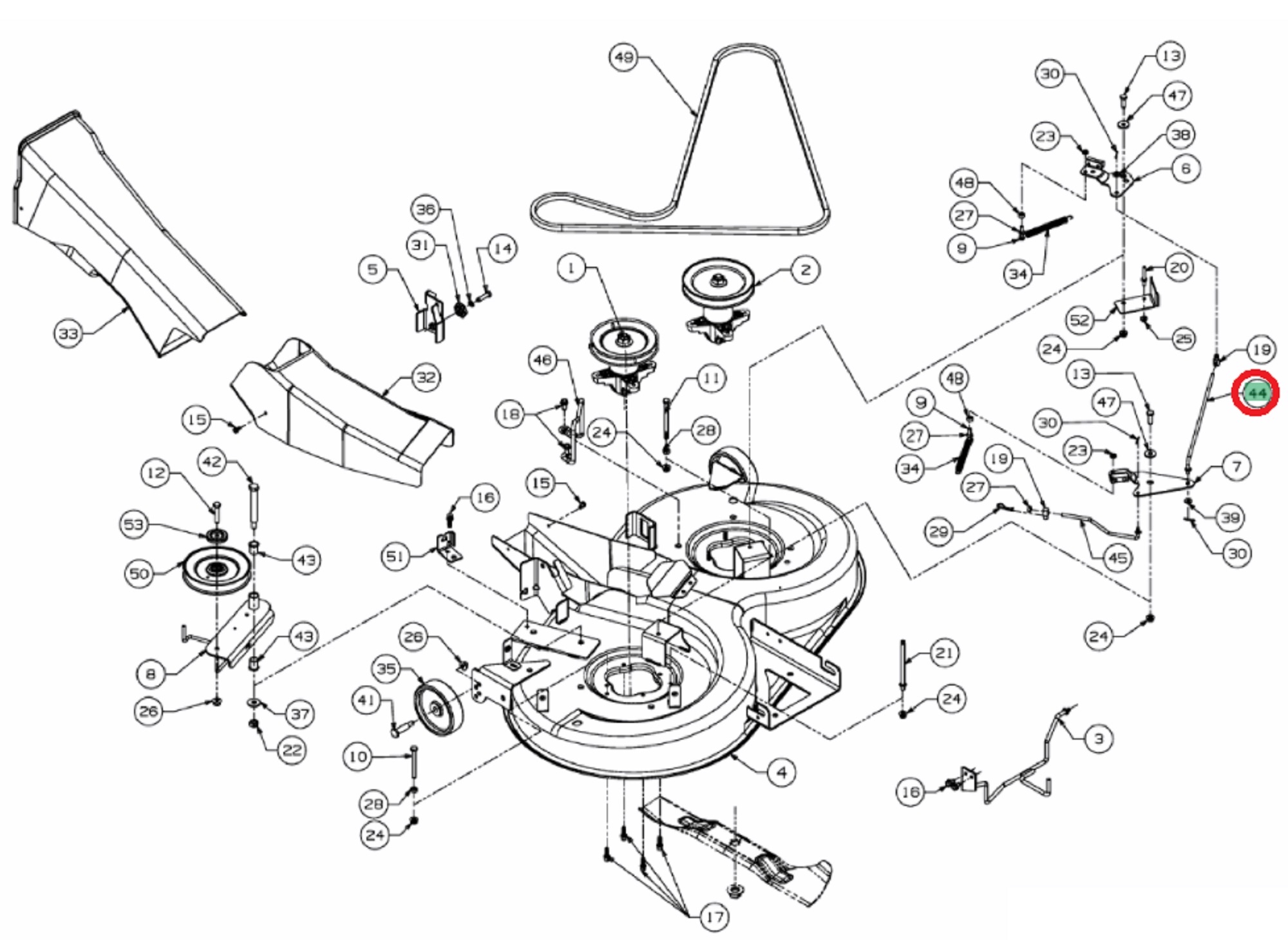 Remstang voor MTD, WOLF, YARDMAN, CUBCADET, WHITE JLX105R, MF41-18RH, BL175/105AT, Ambition 105, Blue Power 105, Select 105, 903LT, 908LA, LN155, P180AMN, P200HN, Gold, Optima LN155, Optima LN175, Optima LN200H, PN180HK, Smart RN145, Optima LN165H, Power