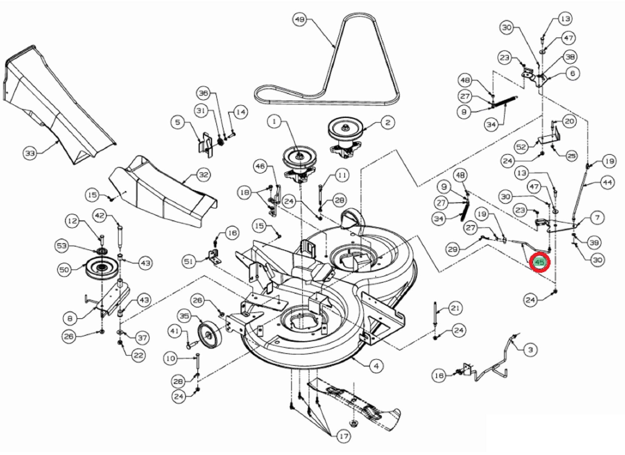 Remstang voor MTD, WOLF, YARDMAN, CUBCADET, WHITE JLX105R, MF41-18RH, BL175/105AT, Ambition 105, Blue Power 105, Select 105, 903LT, 908LA, LN155, P180AMN, P200HN, Gold, Optima LN155, Optima LN175, Optima LN200H, PN180HK, Smart RN145, Optima LN165H, Power