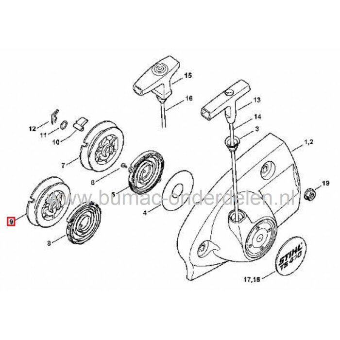 Startoordpoelie STIHL TS400 - TS410 - TS420, Motorslijper - Doorslijpmachine - Doorslijper - Bandenzaag, Stihl Koord Rol Poelie
