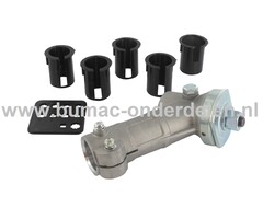 Haakse Overbrenging Universeel voor Bosmaaiers, Trimmers, Motorzeisen tot 45 cc met een Draairichting tegen de klok in Inclusief 5 Ringen met Ø 24, 25, 25,4, 26, 27 Tandwielkop, Bosmaaierkop