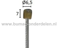Flexibele Kabel met Cilindervormige Uiteinde voor Koppelingskabel, Remkabel, Bedieningskabel voor Veegmachine, Tuinfrees, Grasmaaier, Zitmaaier, Frontmaaier, Trekker, Kooimaaier, Verticuteermachine 1750 mm - Ø 2,5 mm, Ton Ø 6,5x7