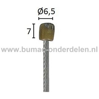 Flexibele Kabel met Cilindervormige Uiteinde voor Koppelingskabel, Remkabel, Bedieningskabel voor Veegmachine, Tuinfrees, Grasmaaier, Zitmaaier, Frontmaaier, Trekker, Kooimaaier, Verticuteermachine 2200 mm - Ø 2,5 mm, Ton Ø 6,5x7