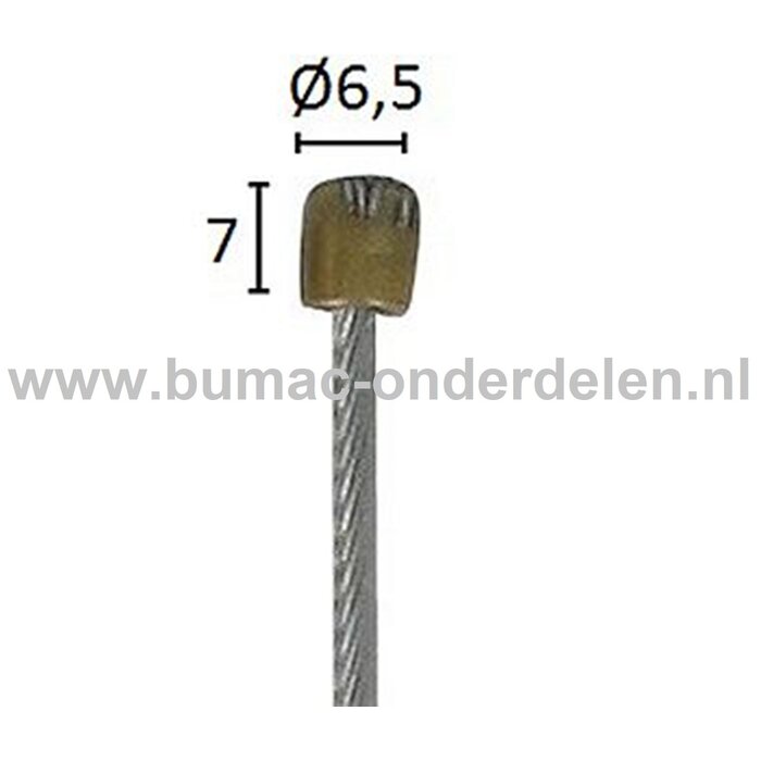 Flexibele Kabel met Cilindervormige Uiteinde voor Koppelingskabel, Remkabel, Bedieningskabel voor Veegmachine, Tuinfrees, Grasmaaier, Zitmaaier, Frontmaaier, Trekker, Kooimaaier, Verticuteermachine 3000 mm - Ø 2,5 mm, Ton Ø 6,5x7
