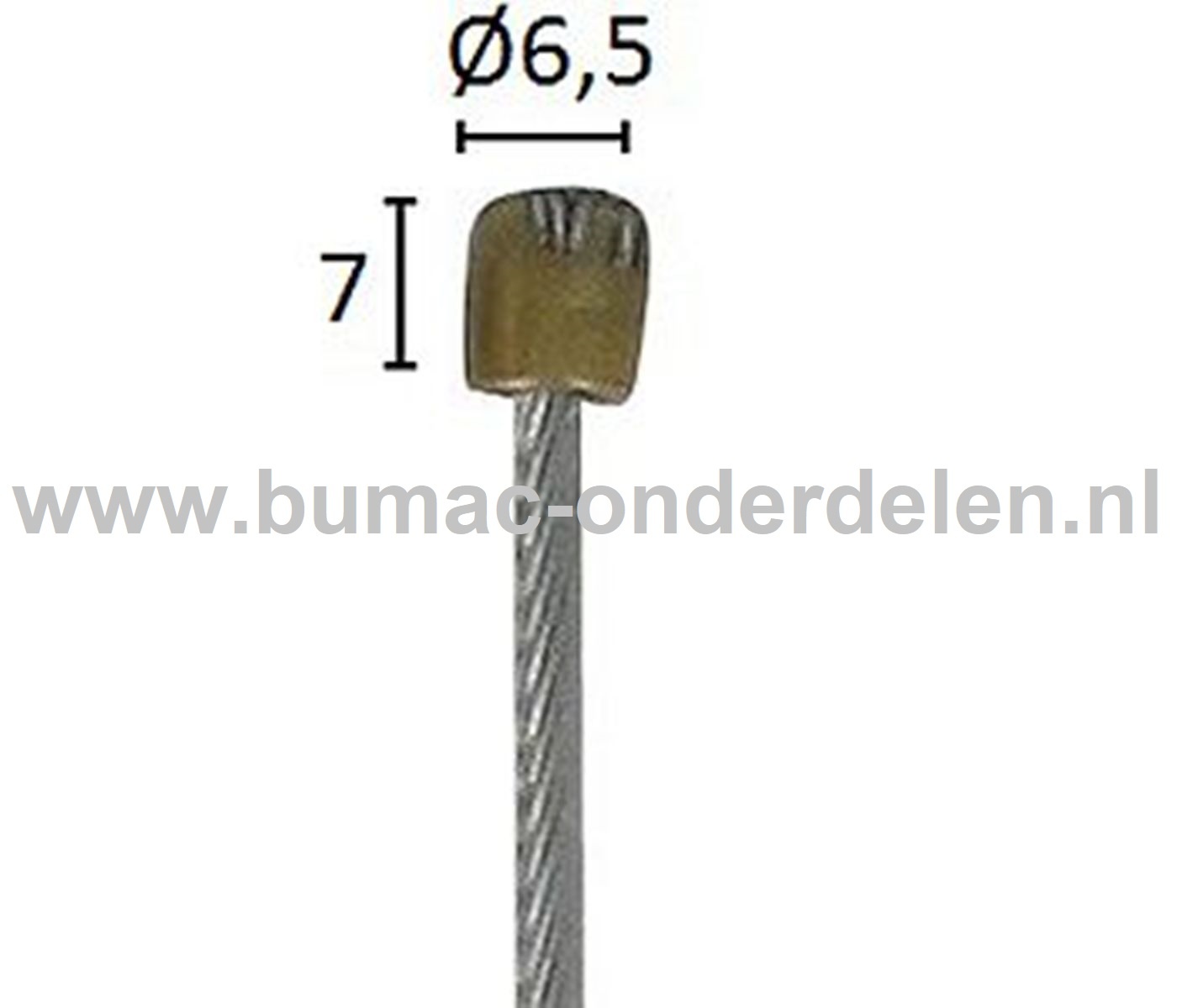 Flexibele Kabel met Cilindervormige Uiteinde voor Koppelingskabel, Remkabel, Bedieningskabel voor Veegmachine, Tuinfrees, Grasmaaier, Zitmaaier, Frontmaaier, Trekker, Kooimaaier, Verticuteermachine 3000 mm - Ø 2,5 mm, Ton Ø 6,5x7