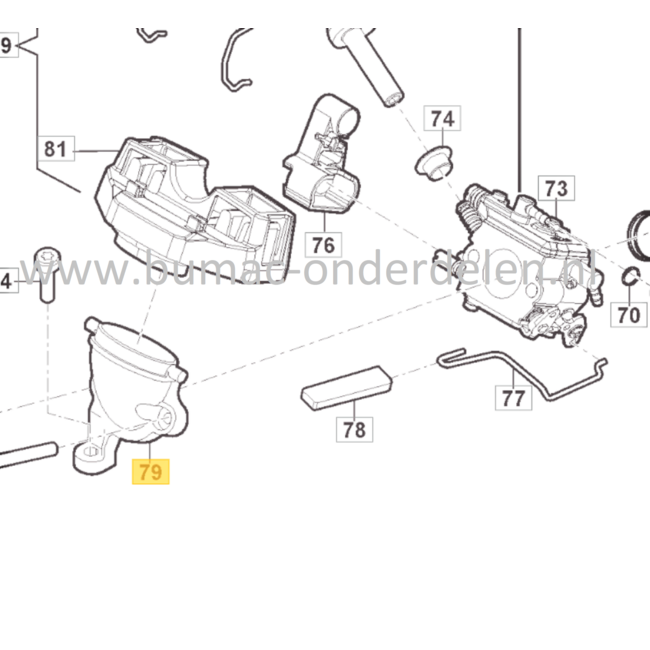 Luchtfilteraansluiting voor Stiga, Castelgarden, Mountfield, Alpina Kettingzagen, Motorzagen AC38, AC42, AC52, ACS538, ACS542, CS540, CS545, CS750, MC4216, MC4616, MC5218, MF2500, SP386, SP426, Luchtfilterkoppeling, AC 38, AC 42, AC 52, ACS 538, ACS 542,