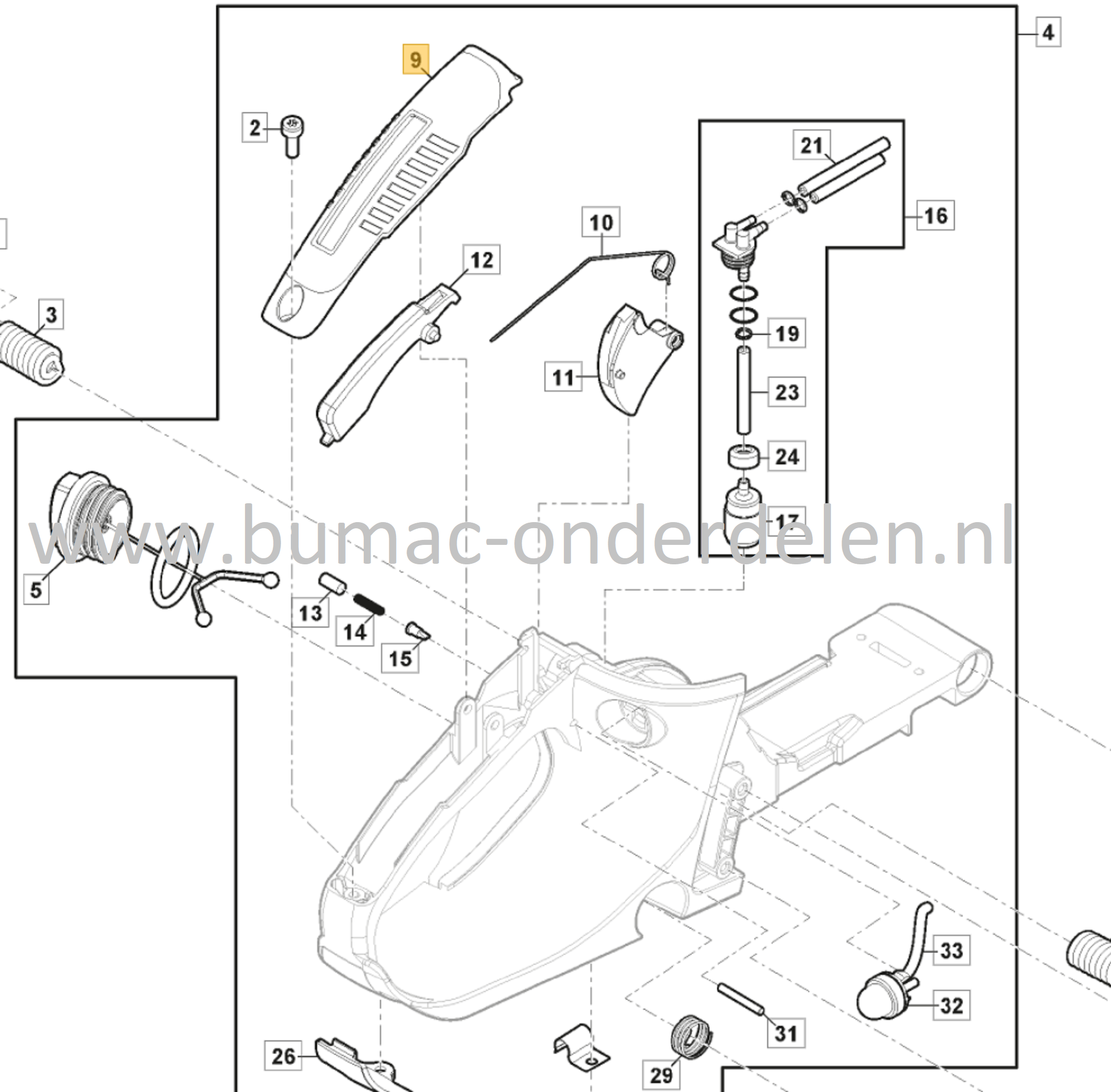 Bovenste Handgreep voor Stiga Kettingzagen CS540, CS545, SP386, SP426, Handgreep, Handvat, CS 540, CS 545, SP 386, SP 426