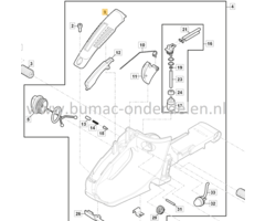 Drukveer van Blokkeer- naar Gashendel voor Stiga, Castelgarden, Alpina, Mountfield Kettingzagen, Motorzagen AC38, AC42, AC52, ACS538, ACS542, CS540, CS545, CS750, MC4216, MC4616, MC5218, MF2500, SP386, SP426, Veer voor ontgrendelen Gashendel, AC 38, AC 42