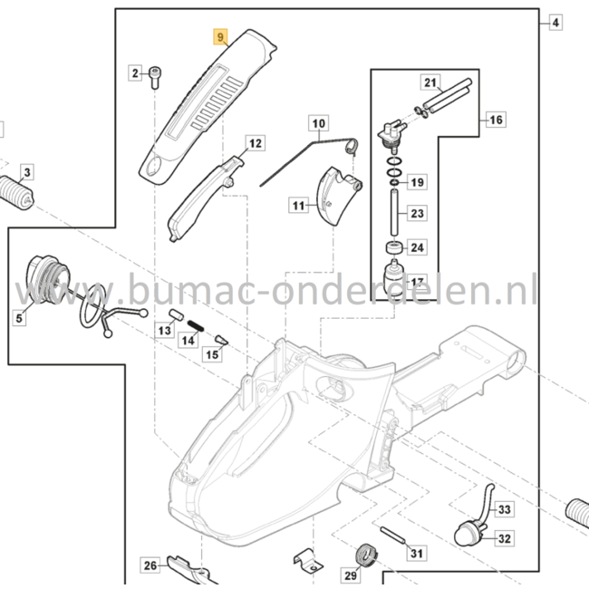 Gashendel voor Stiga, Castelgarden, Mountfield, Alpina Kettingzagen, Motorzagen AC38, AC42, CS540, CS545, CS750, MC4216, MC4616, MC5218, MF2500, SP386, SP426, Gasbediening, AC 38, AC 42, CS 540, CS 545, CS 750, MC 4216, MC 4616, MC 5218, MF 2500, SP 386,