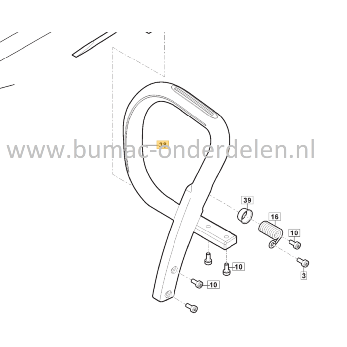 Handvat voor Stiga, Castelgarden, Alpina, Mountfield Kettingzagen, Motorzagen AC38, AC42, AC52, ACS538, ACS542, CS540, CS545, CS750, MC4216, MC4616, MC5218, MF2500, SP386, SP426, Handgreep, Draagbeugel, Beugel, AC 38, AC 42, AC 52, ACS 538, ACS 542, CS 54