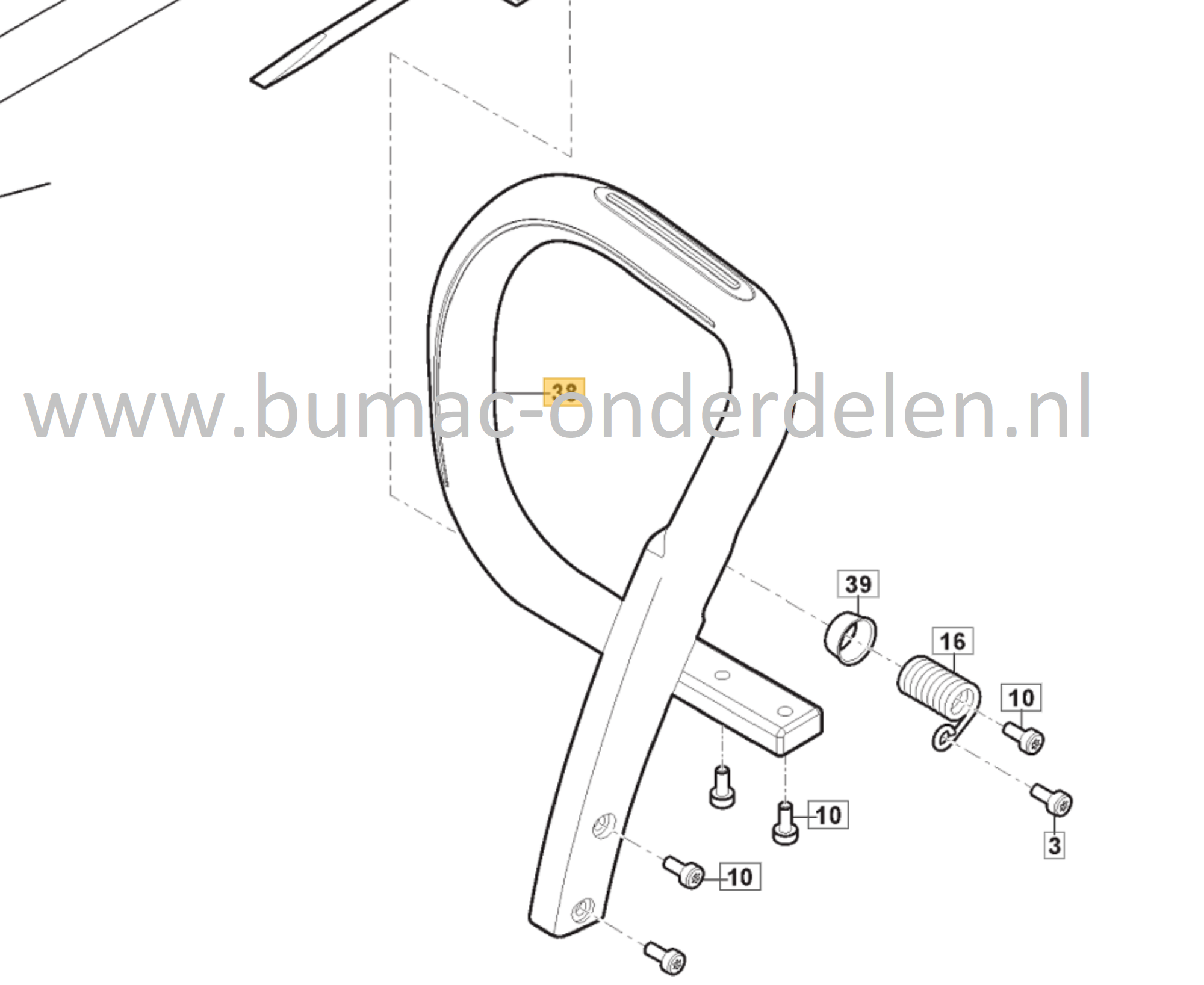 Handvat voor Stiga, Castelgarden, Alpina, Mountfield Kettingzagen, Motorzagen AC38, AC42, AC52, ACS538, ACS542, CS540, CS545, CS750, MC4216, MC4616, MC5218, MF2500, SP386, SP426, Handgreep, Draagbeugel, Beugel, AC 38, AC 42, AC 52, ACS 538, ACS 542, CS 54