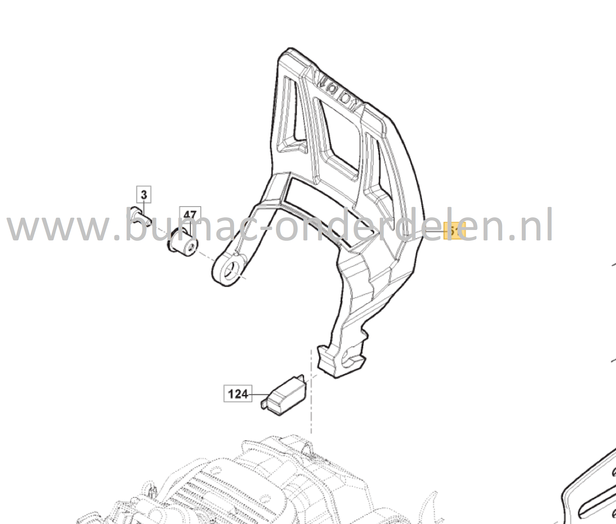 Rembeugel voor Stiga, Castelgarden, Mountfield, Alpina Kettingzagen, Motorzagen AC38, AC42, AC52, ACS538, ACS542, CS540, CS545, CS750, MC4216, MC4616, MC5218, MF2500, SP386, SP426, Remhendel, AC 38, AC 42, AC 52, ACS 538, ACS 542, CS 540, CS 545, CS 750,