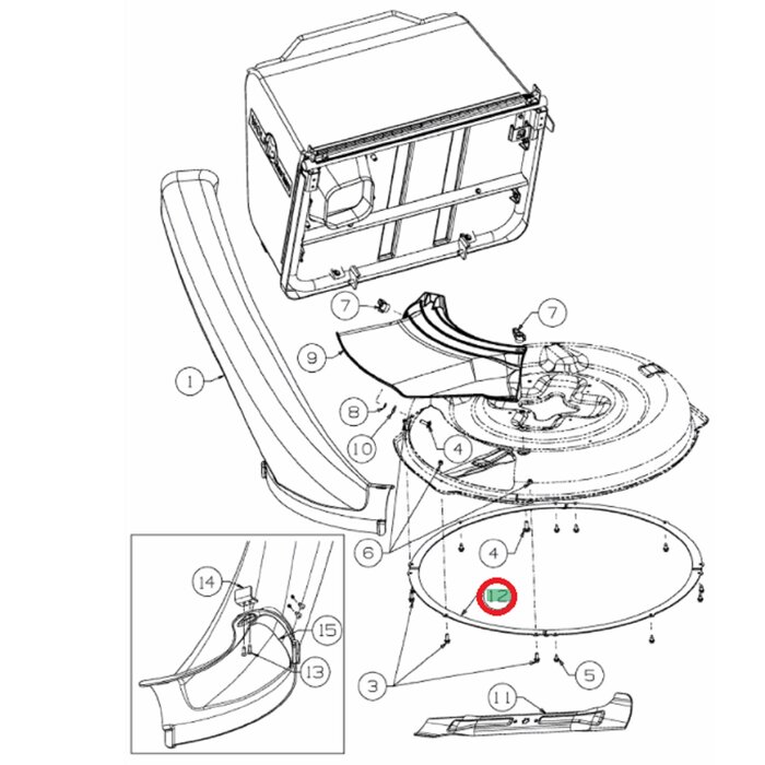 Beschermrand voor Maaidek 76 cm voor MTD, WOLF, YARDMAN, CUBCADET, WHITE Scooter Hydro, Scooter Pro, Scooter Pro Hydro, Minirider 76, CC114TA, CC114HA op Zitmaaiers - Trekkers - Tuintrekkers - Zero Turn Maaiers Kap