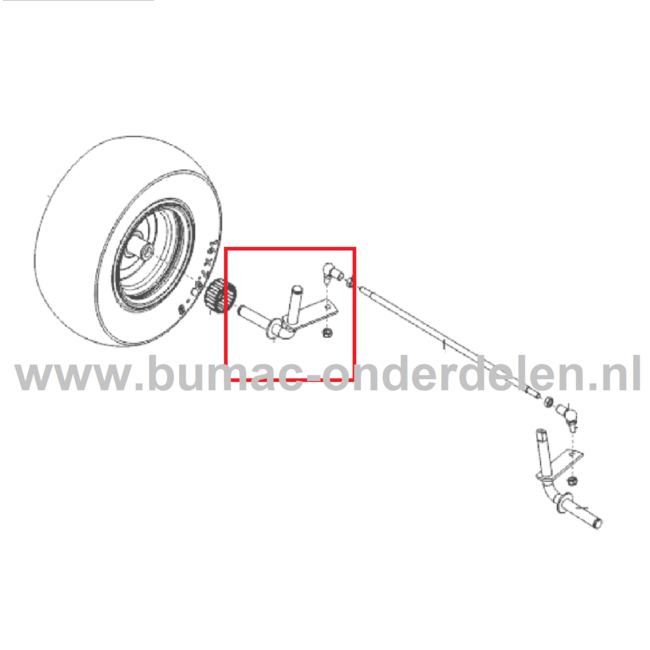 Fusee Rechts voor ALKO, SOLO Zitmaaiers, Tuintrekkers, Grasmaaiers, Frontmaaiers Linker Wiel Assen, Steun voor Zitmaaier Wielen T 13-93.7 HD, T 20-105.5,  T 16-95.6 HD, T 20-105.5 HDE, T 23-125.5 HDE V2, T 18-95.4 HD, T 15-95.4 HD-A