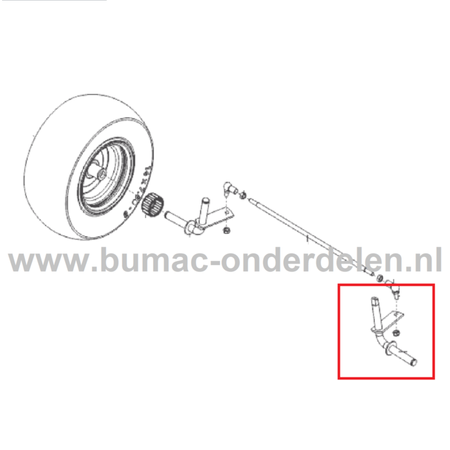 Fusee Links voor ALKO, SOLO Zitmaaiers, Tuintrekkers, Grasmaaiers, Frontmaaiers Linker Wiel Assen, Steun voor Zitmaaier Wielen T 13-93.7 HD, T 20-105.5,  T 16-95.6 HD, T 20-105.5 HDE, T 23-125.5 HDE V2, T 18-95.4 HD, T 15-95.4 HD-A