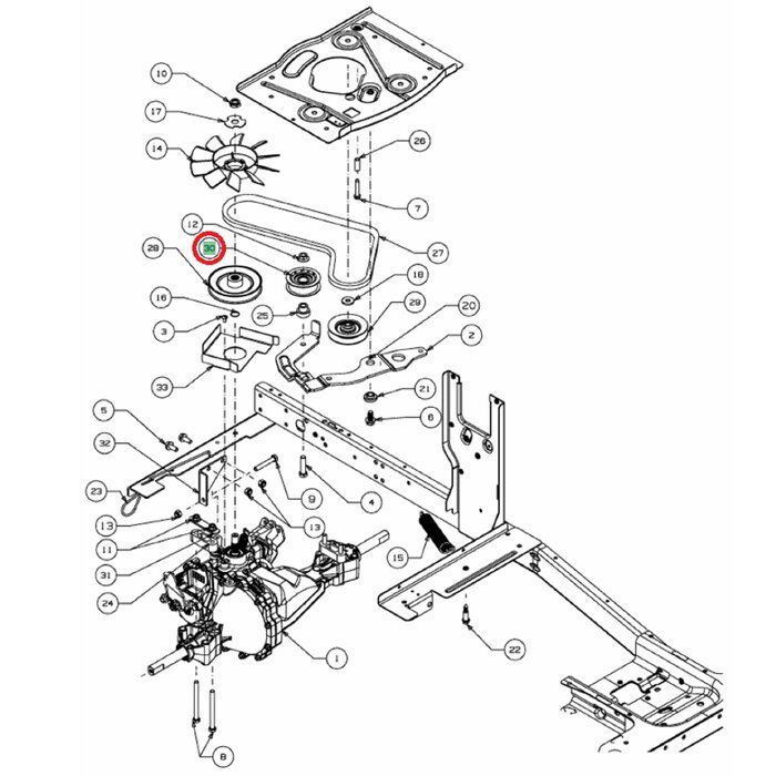 V-Snaar Poelie vlak gelagerd voor MTD, WOLF, YARDMAN, CUBCADET, WHITE Scooter Hydro, Scooter Pro Hydro, Minirider 76 SDHE, Minirider 60 RDHE, Minirider 76 RDHE, CC114HA, LR2NR76, LR2NS76, LR2FR60, LR2MR76, LR2MS76 op Zitmaaiers - Trekkers - Tuintrekkers