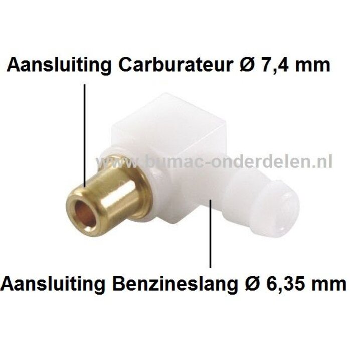 Nippel voor Benzineslang aansluiting bij Walbro Carburateur van Briggs and Stratton op Zitmaaier, Frontmaaier, Tuintrekker