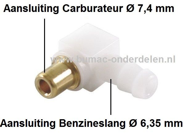 Nippel voor Benzineslang aansluiting bij Walbro Carburateur van Briggs and Stratton op Zitmaaier, Frontmaaier, Tuintrekker