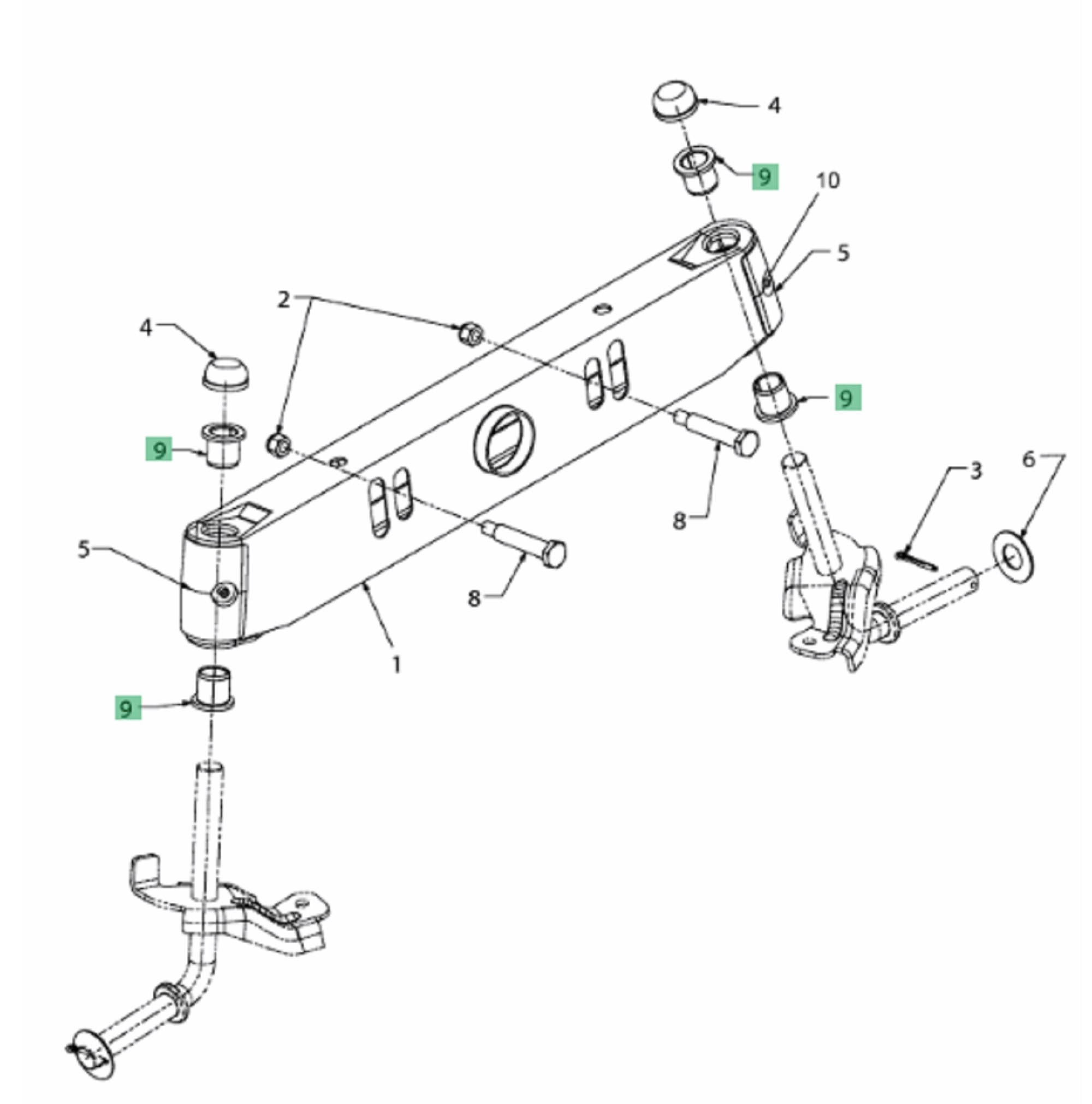 Lagerbus voor Vooras op MTD, WOLF, YARDMAN, CUBCADET, WHITE DLX107, GLX105, GLX92, GLX96, JLX96, JLX107, LX76, LX92, LX96, GLX122, MF33, MF38, MF30, MF42, MF36, MF50, MF48, BL125, BL135, BL155, BL175, BL180, BL200, BL220, M762, AMBITION, SELECT, Scooter H
