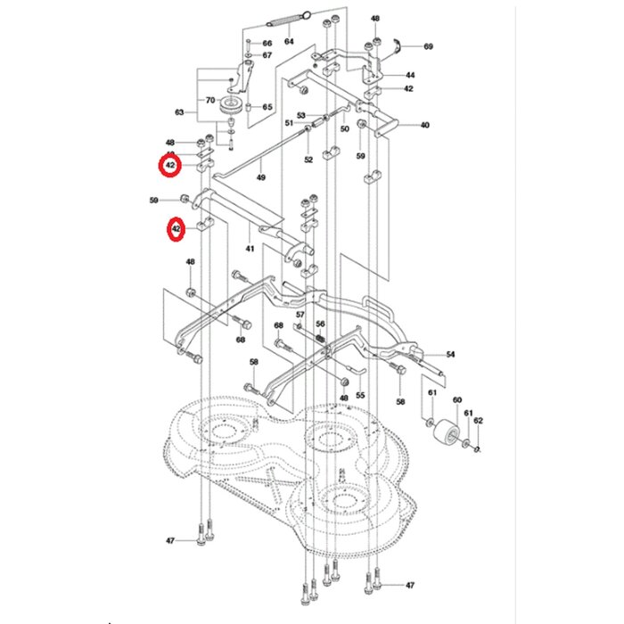 Stanghouder Maaidek Ophanging voor HUSQVARNA, JONSERED, MCCULLOCH, PARTNER, ZENOAH FLAIL MOWER T-60362, FLAIL MOWER T-60364, FLAIL MOWER T-60367, Maaidek Combi 103cm R400, Maaidek Combi 112cm R400, Maaidek Combi 122cm R400, P524, P524EFI, PR17, PR17 AWD,