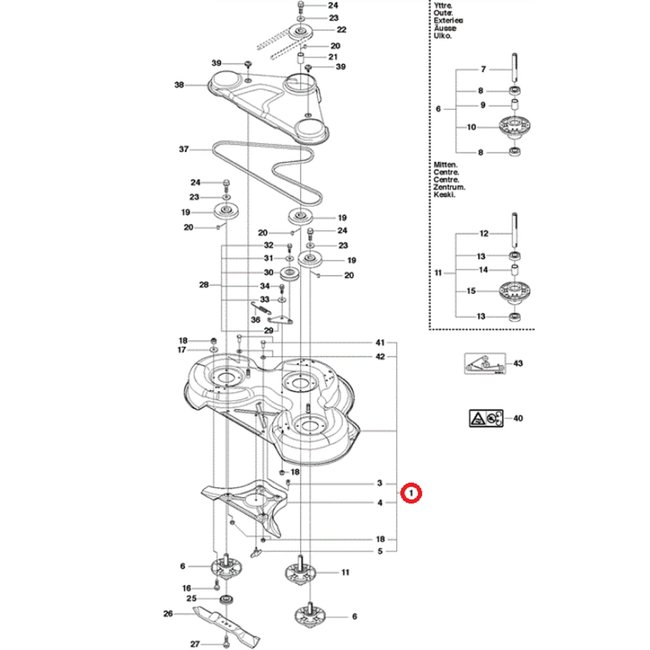 Maaidek 94 cm met Mulchplug voor HUSQVARNA, MCCULLOCH, PARTNER, ZENOAH FR2211 M, FR2213 MA, FR2215 MA, FR2215 MA 4x4, FR2215 MA 4X4, FR2216 MA, FR2216 MA 4x4, FR2216 MA 4X4, M125, M125-94FH, P11-C94, FMZ1300, FMZ1400T op Zitmaaiers - Trekkers - Tuintrekke