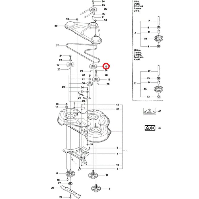 Poelie Maaidek voor HUSQVARNA, JONSERED, MCCULLOCH, PARTNER, ZENOAH PROFLEX 1200, PROFLEX 18, PROFLEX 20, PROFLEX 21, R115 B, R115 C, R13 C5, R15 T AWD, R15 Ts AWD, R213 C, R214 T, R214 T AWD, R214 TC, R214C, R215 TX, R216, R216 AWD, R216 T AWD, R316 T, R