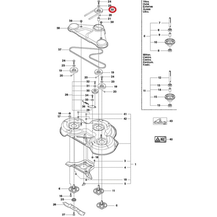 Poelie voor HUSQVARNA, JONSERED, MCCULLOCH, PARTNER, ZENOAH  PROFLEX 1200, PROFLEX 18, PROFLEX 20, PROFLEX 21, R13 C5, R213 C, R214 T, R214 T AWD, R214 TC, R214C, R215 TX, R216, R216 AWD, R216 T AWD, R316 T, R316 T AWD, R316 Ts AWD, R316 TXs AWD, R318, R3