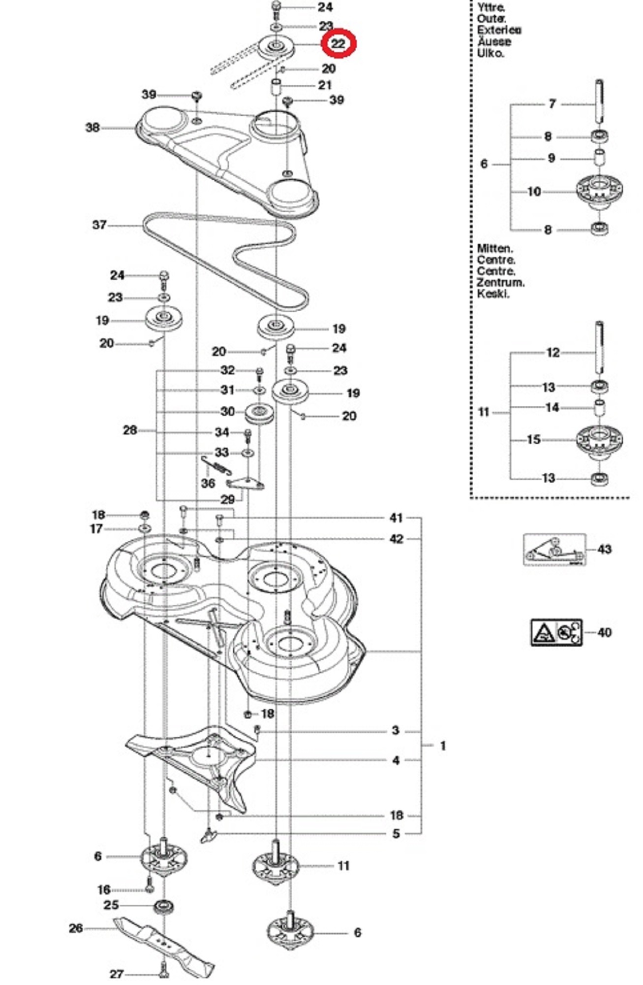 Poelie voor HUSQVARNA, JONSERED, MCCULLOCH, PARTNER, ZENOAH  PROFLEX 1200, PROFLEX 18, PROFLEX 20, PROFLEX 21, R13 C5, R213 C, R214 T, R214 T AWD, R214 TC, R214C, R215 TX, R216, R216 AWD, R216 T AWD, R316 T, R316 T AWD, R316 Ts AWD, R316 TXs AWD, R318, R3