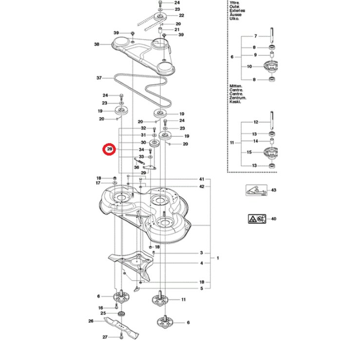 Spanpoelie Compleet voor Maaidek voor HUSQVARNA, JONSERED, MCCULLOCH, PARTNER, ZENOAH R13 C, R213 C, R214 T, R214 T AWD, R214 TC, R214C, R215 TX, R216, R216 AWD, R216 T AWD, R320 AWD, RIDER 11, RIDER 11 C, RIDER 11 R, RIDER 13, RIDER 13 AWD, RIDER 13 C,