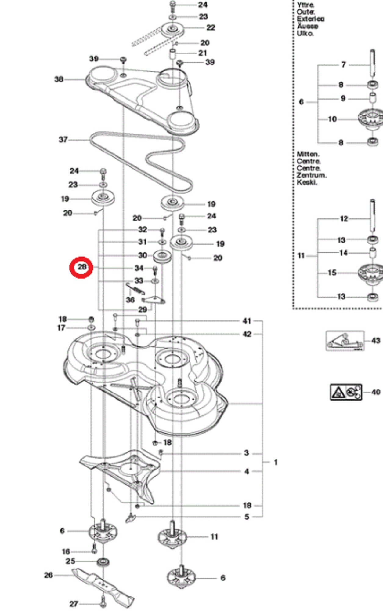 Spanpoelie Compleet voor Maaidek voor HUSQVARNA, JONSERED, MCCULLOCH, PARTNER, ZENOAH R13 C, R213 C, R214 T, R214 T AWD, R214 TC, R214C, R215 TX, R216, R216 AWD, R216 T AWD, R320 AWD, RIDER 11, RIDER 11 C, RIDER 11 R, RIDER 13, RIDER 13 AWD, RIDER 13 C,