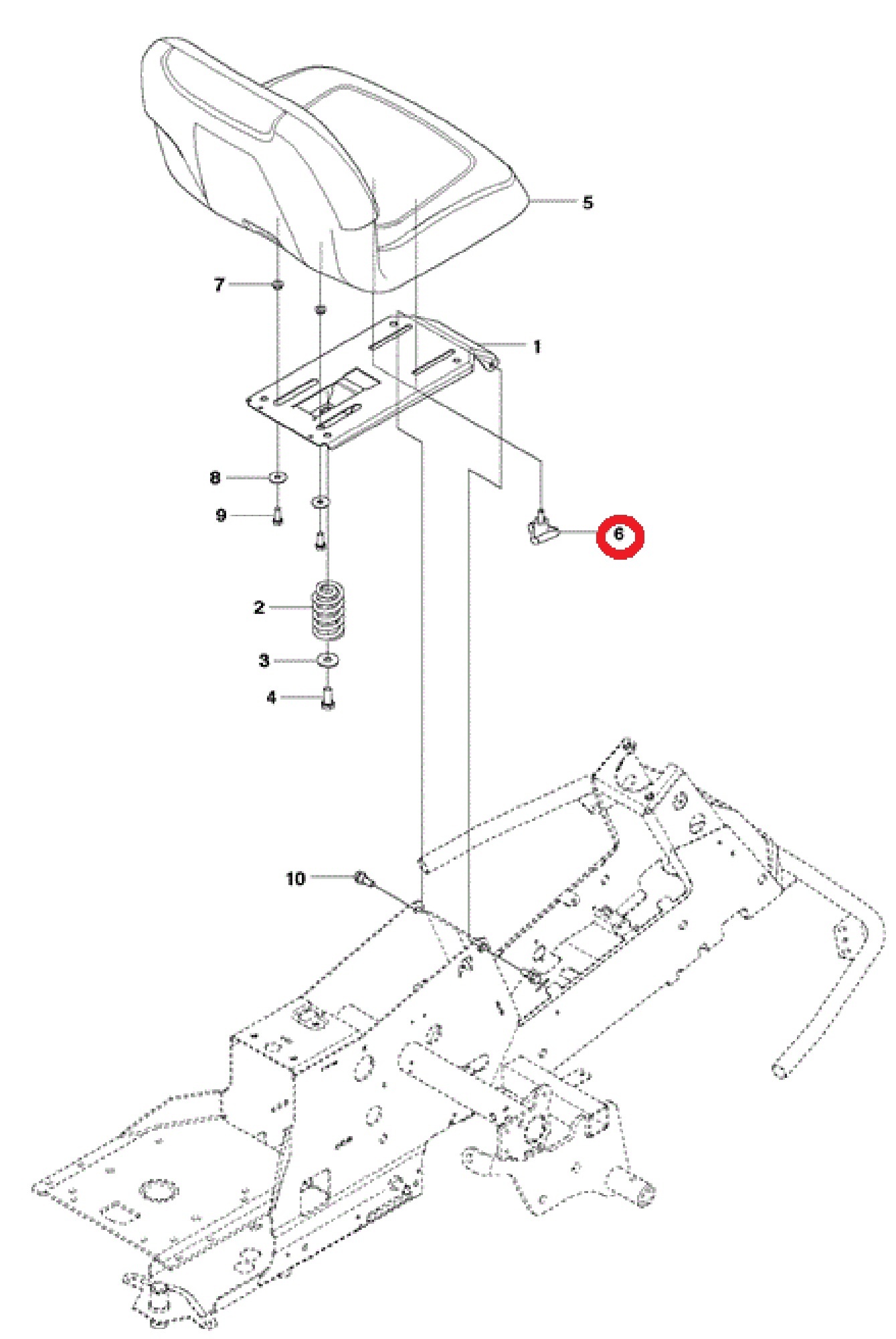 Knop voor bevestiging van de Zitting voor HUSQVARNA, JONSERED, MCCULLOCH, ZENOAH R213 C, R214 T, R214 T AWD, R214 TC, R214C, R215 TX, R216, R216 AWD, R216 T AWD, R216TAWD, RC 318T, RC 320Ts AWD, FR2213 MA, FR2216 MA, FR2216 MA 4x4, M125, M125-94FH,
