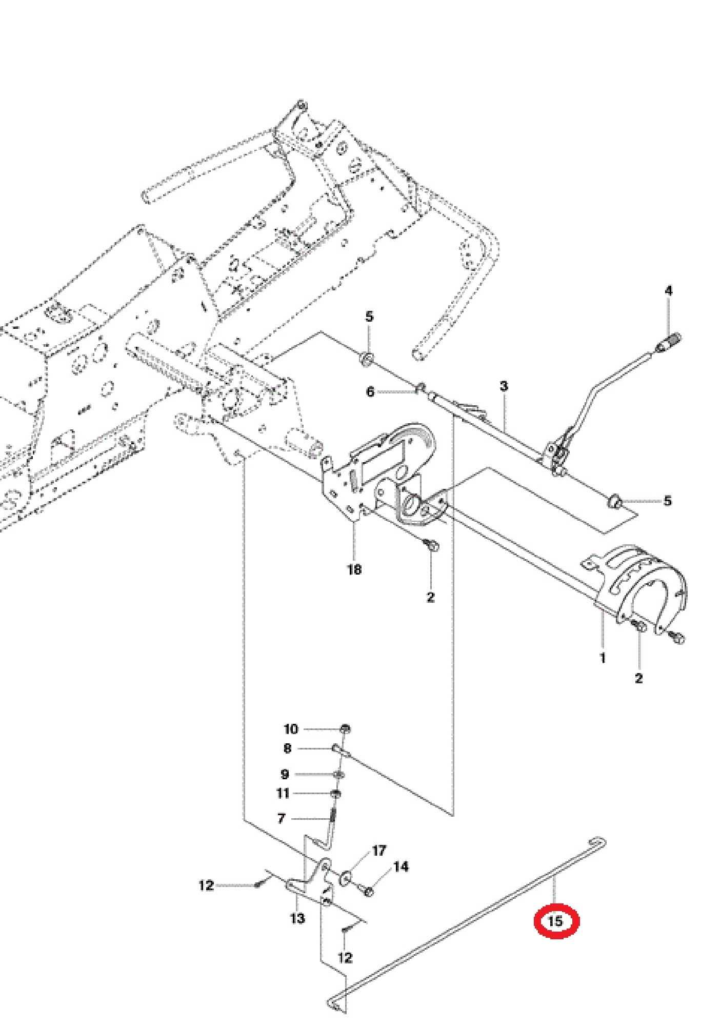 Verbindingsstang voor Maaidekophanging voor HUSQVARNA, JONSERED, MCCULLOCH, PARTNER, ZENOAH R13 C5, R213 C, R214 T, R214 T AWD, R214 TC, R214C, R215 TX, R216, R216 AWD, R216 T AWD, R216TAWD, RIDER 11 C, RIDER 11 R, RIDER 13 AWD, RIDER 13 C, RIDER