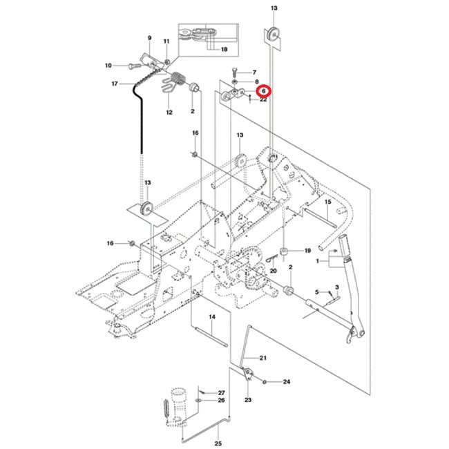 Houder voor Koppeling van Maaihoogte Instelling op HUSQVARNA, JONSERED, PARTNER, MCCULLOCH, ZENOAH PR17, PR17 AWD, PROFLEX 1200, PROFLEX 18, PROFLEX 20, PROFLEX 21, PROFLEX 21 AWD, PROFLEX 21 II, R 422 Ts, R 422 Ts AWD, R13 C5, R15 T AWD, R15 Ts AWD, R2