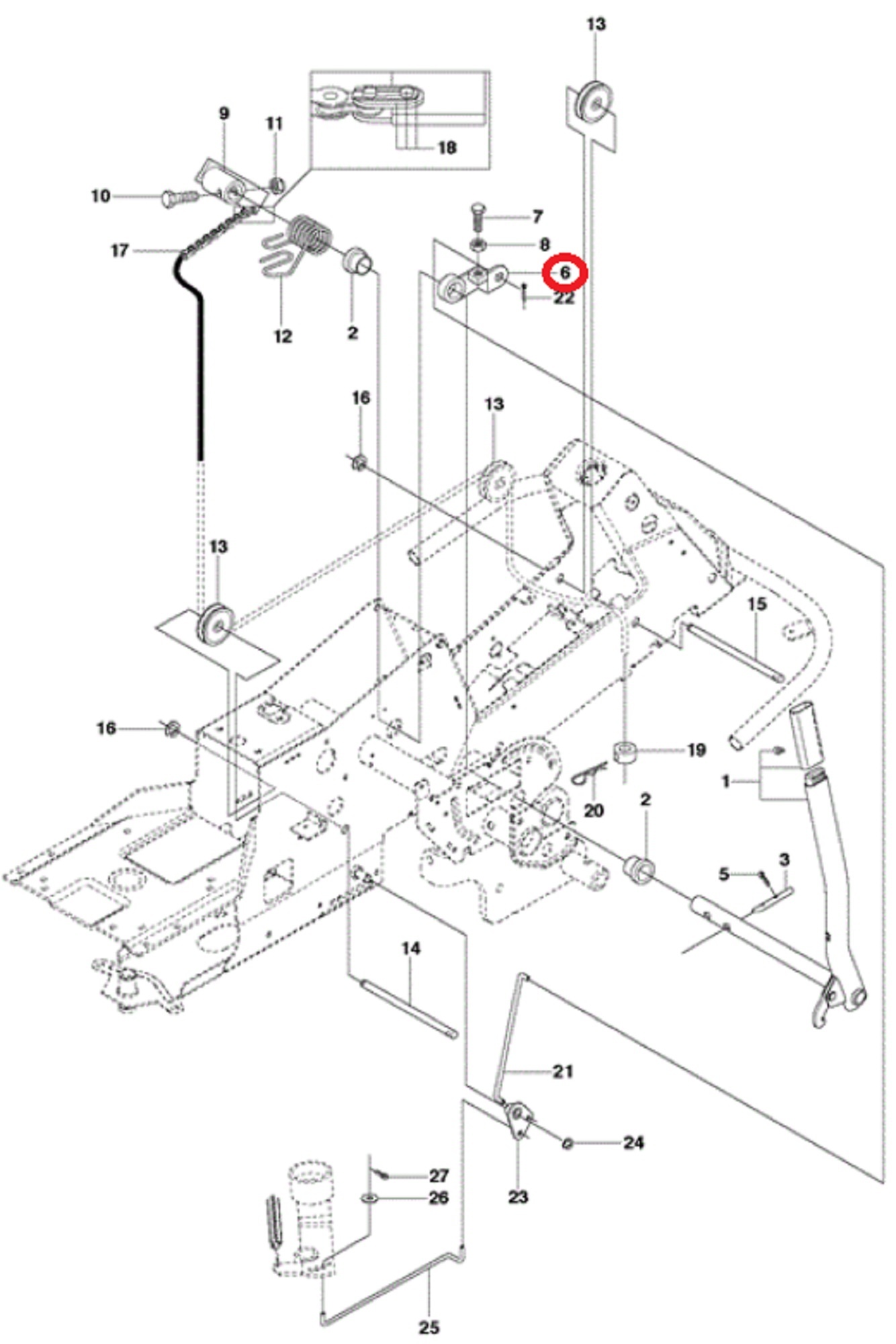 Houder voor Koppeling van Maaihoogte Instelling op HUSQVARNA, JONSERED, PARTNER, MCCULLOCH, ZENOAH PR17, PR17 AWD, PROFLEX 1200, PROFLEX 18, PROFLEX 20, PROFLEX 21, PROFLEX 21 AWD, PROFLEX 21 II, R 422 Ts, R 422 Ts AWD, R13 C5, R15 T AWD, R15 Ts AWD, R2