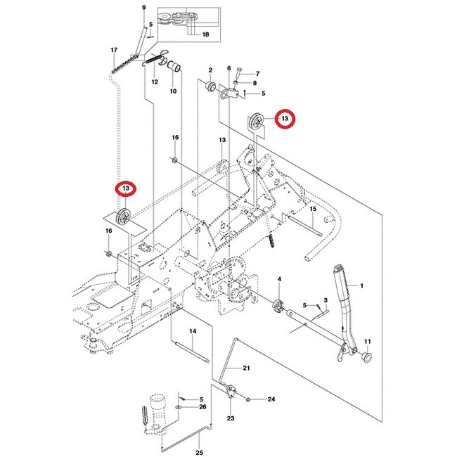 Poelie voor Maaihoogte Instelling op HUSQVARNA, JONSERED, PARTNER, MCCULLOCH, ZENOAH PR17, PR17 AWD, PROFLEX 1200, PROFLEX 18, PROFLEX 20, PROFLEX 21, PROFLEX 21 AWD, PROFLEX 21 II, R 422 Ts, R 422 Ts AWD,R112 C, R112 C5, R115 B, R115 C, R13 C5, R15 T A