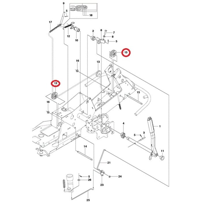 Poelie voor Maaihoogte Instelling op HUSQVARNA, JONSERED, PARTNER, MCCULLOCH, ZENOAH PR17, PR17 AWD, PROFLEX 1200, PROFLEX 18, PROFLEX 20, PROFLEX 21, PROFLEX 21 AWD, PROFLEX 21 II, R 422 Ts, R 422 Ts AWD,R112 C, R112 C5, R115 B, R115 C, R13 C5, R15 T A