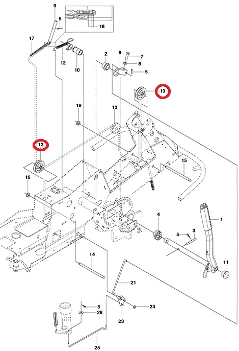 Poelie voor Maaihoogte Instelling op HUSQVARNA, JONSERED, PARTNER, MCCULLOCH, ZENOAH PR17, PR17 AWD, PROFLEX 1200, PROFLEX 18, PROFLEX 20, PROFLEX 21, PROFLEX 21 AWD, PROFLEX 21 II, R 422 Ts, R 422 Ts AWD,R112 C, R112 C5, R115 B, R115 C, R13 C5, R15 T A