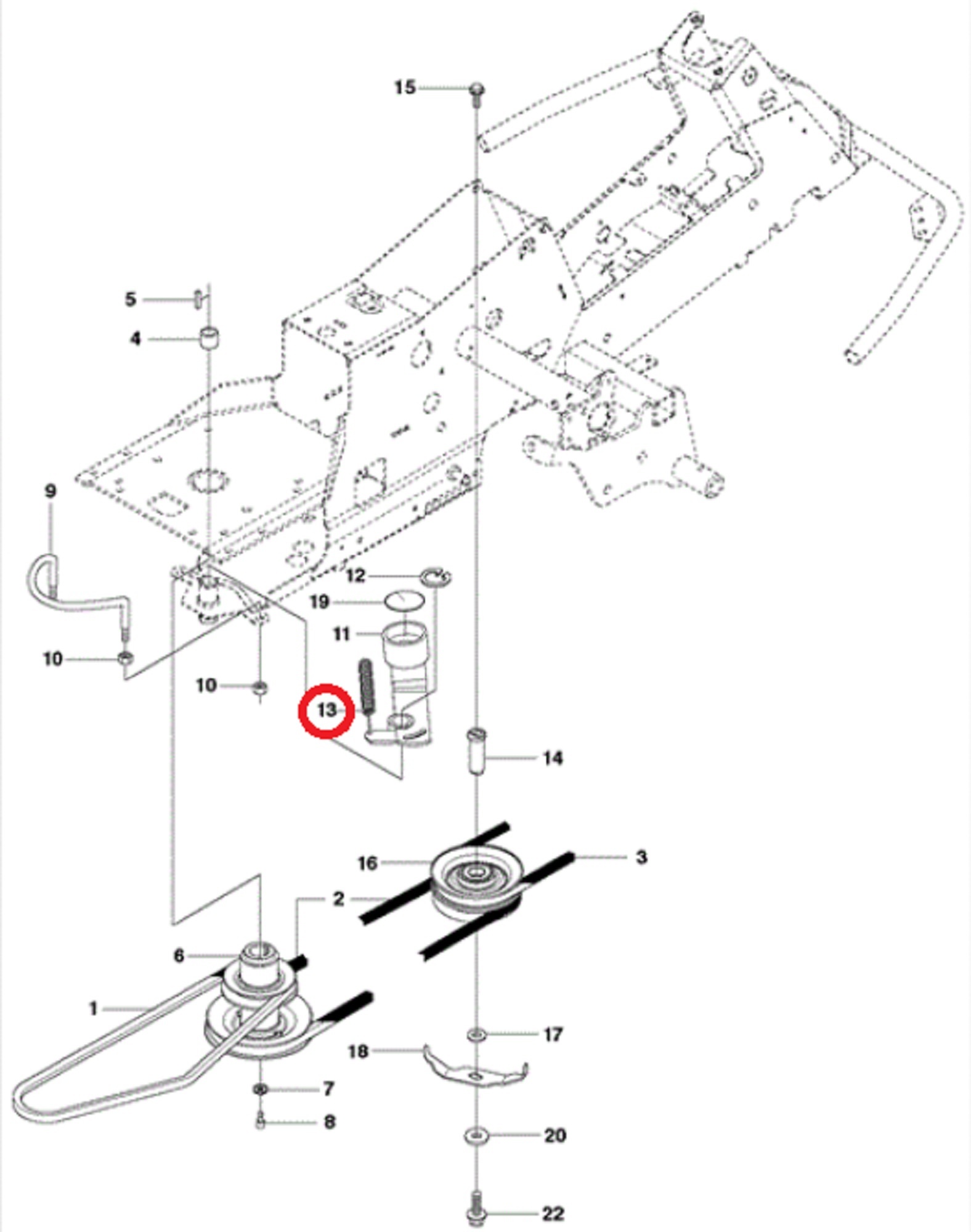 Veer voor Spannen van V-Snaar Rijaandrijving  voor HUSQVARNA, JONSERED, MCCULLOCH, PARTNER, ZENOAH PR17, PR17 AWD, PROFLEX 1200, PROFLEX 18, PROFLEX 20, PROFLEX 21, PROFLEX 21 AWD, PROFLEX 21 II, R 422 Ts, R 422 Ts AWD, R13 C5, R15 T AWD, R15 Ts AWD, R213