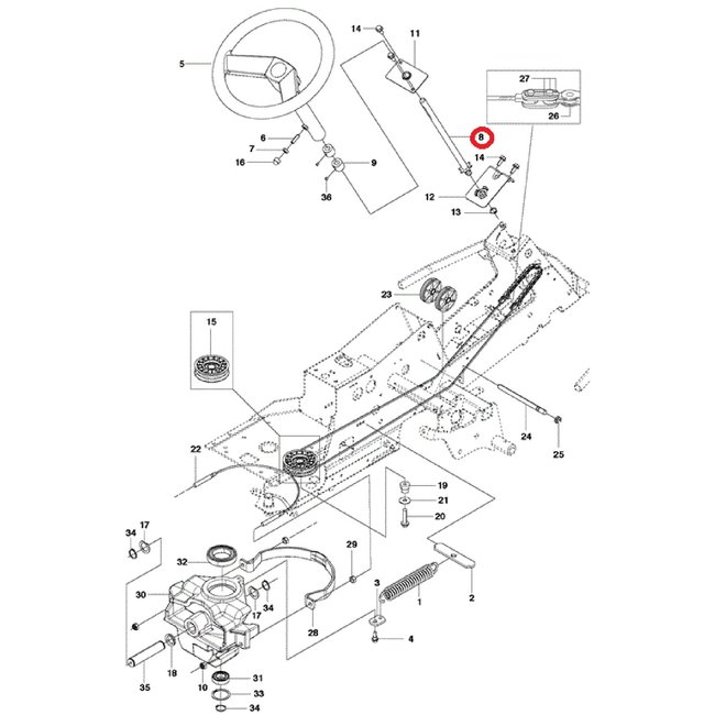 Stuurstang voor HUSQVARNA, JONSERED, PARTNER, MCCULLOCH, ZENOAH R213 C, R214 T, R214 T AWD, R214 TC, R215 TX, R216, R216 AWD, R216 T AWD, R216TAWD, R318, R320 AWD, FR2213 MA, FR2216 MA, FR2216 MA 4x4, M125, M125-94FH, FMZ1300, FMZ1400T op ZItmaaiers - Fro